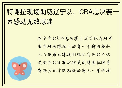 特谢拉现场助威辽宁队，CBA总决赛一幕感动无数球迷